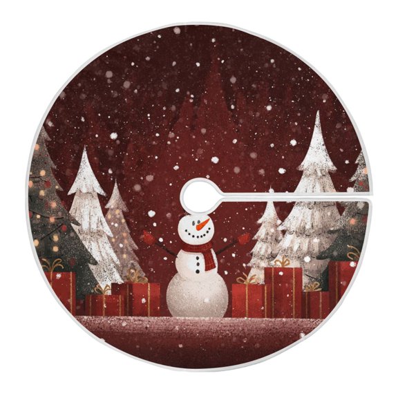 Christmas Scene Tree Gift Snowman Christmas Tree Skirt Opening Design Floor Mat Holiday Decor 35 inch