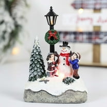 Modern Christmas Village Houses Set, Miniature Tabletop Decorations with Snowman Figurines