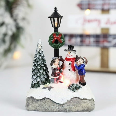 Modern Christmas Village Houses Set, Miniature Tabletop Decorations with Snowman Figurines