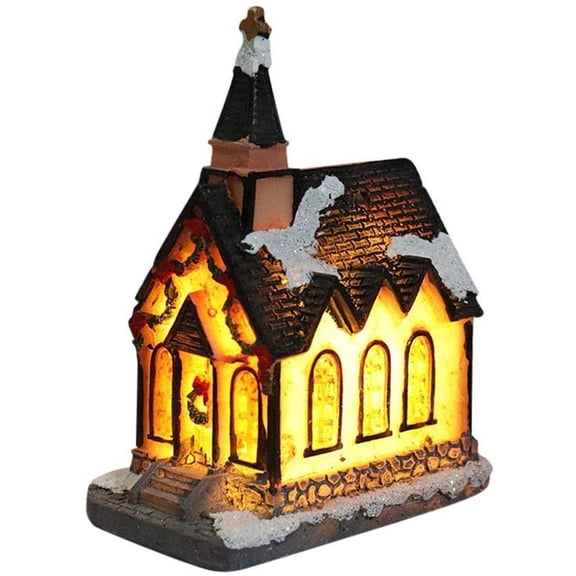 Christmas Scene Village Houses, LED Christmas Decorations Resin Snow House with Warm White Light Battery Powered Lovely Christmas Tabletop Holiday Decor Gift
