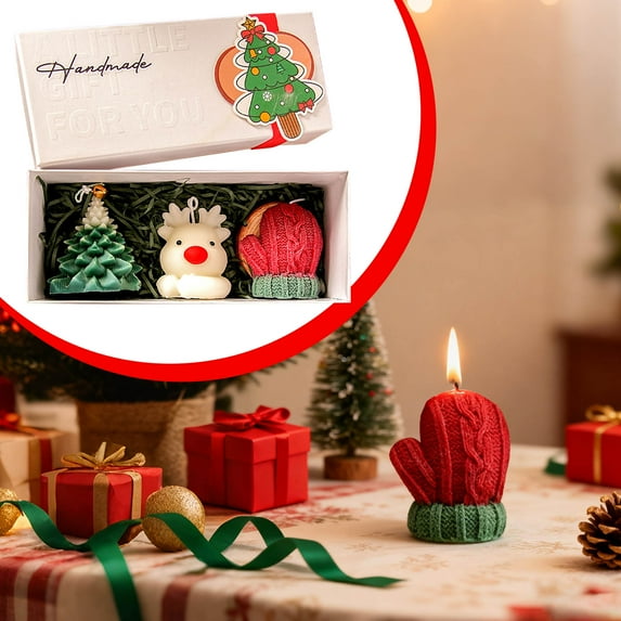 Christmas Scented Candle Gift Set - Holiday Themed Candles Festive Shapes, Aromatherapy Soy Wax Candles for Xmas Home Decor, Cute Holiday Candle Set
