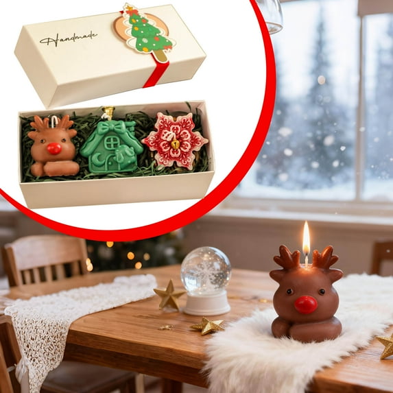 Christmas Scented Candle Gift Set - Holiday Themed Candles Festive Shapes, Aromatherapy Soy Wax Candles for Xmas Home Decor, Cute Holiday Candle Set