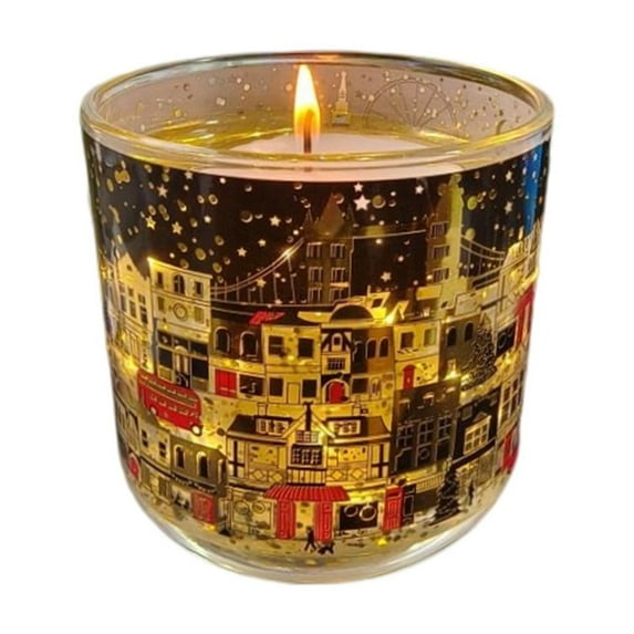 Christmas Scented Candle in Glass Jar – 3.94" Light Sensor Heat-Reactive Wax with Xmas Tree & London Street Designs – Holiday Gift for Women, Home Décor