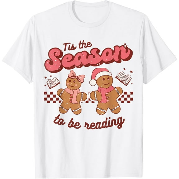 Christmas School Teacher Retro Librarian Groovy Xmas Books Men Women T-Shirt