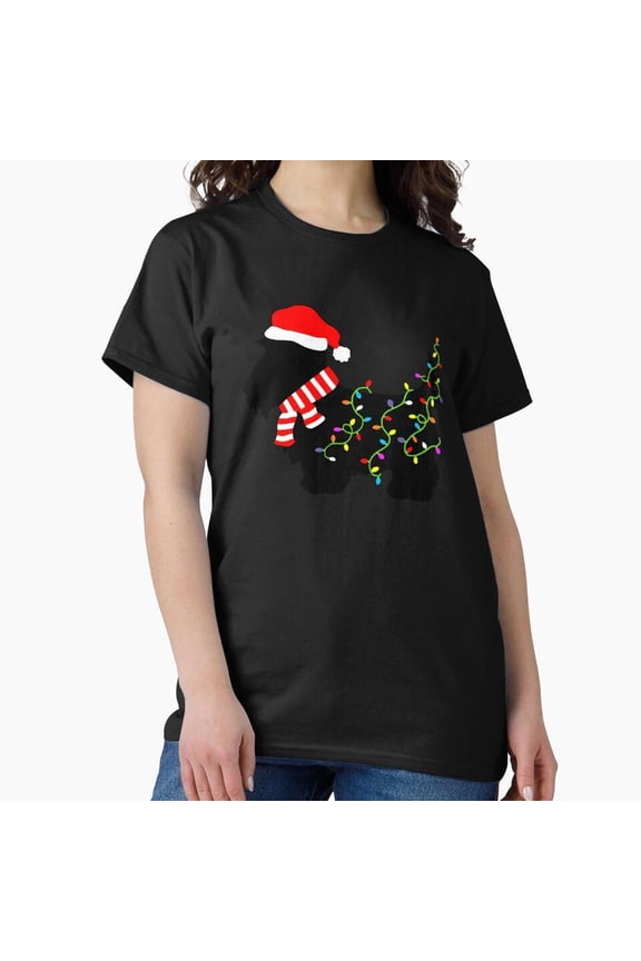 Christmas Scottie Dog With Lights Funny Scottish Terrier Pet Lover Graphic Unisex T-Shirt U253, Sizes up to 5XL