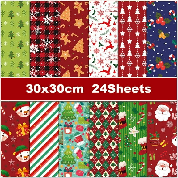 Christmas Scrapbook Paper 12 x12 Double Sided - 12 Designs 24 Sheets Printing Pattern Decoupage Decorative Craft Paper Pad for Junk Journals Bullet Journal Card Making Background