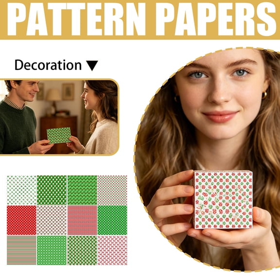 Christmas Scrapbook Paper 6X6 Inch Decorative Craft Paper 12 Sheets Christmas Paper Patterned Scrapbook Paper Designs for Holiday Gift Wrapping Diy Craft Projects Red Green