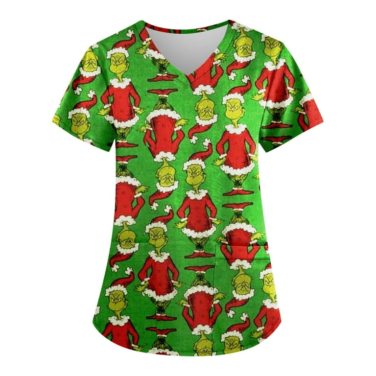 Christmas Scrub Shirts，Christmas Scrub Tops Women Xmas Halloween