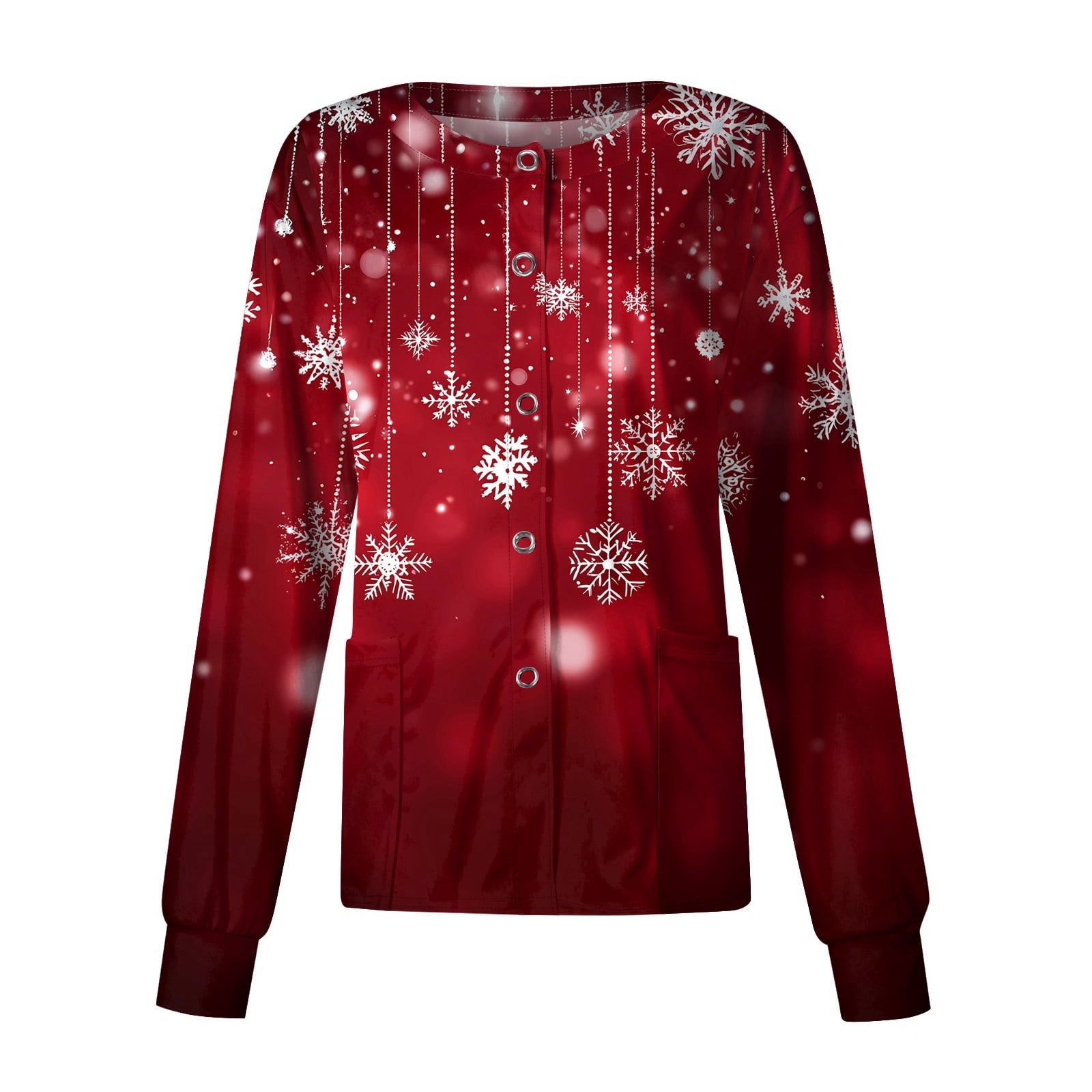 Christmas Scrub Shirts for Women Long Sleeve Funny Xmas Printed Working  Jacket Christmas Nurse Uniforms Workwear Tops with Pockets - Walmart.com, image size:1600x1600