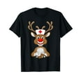 thumbnail image 1 of Christmas Scrub Top Reindeer Scrubs Rubber Gloves Nurses T-Shirt, 1 of 5