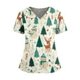 thumbnail image 1 of Christmas Scrub Tops Women Funny Xmas Print Tops for Women Short Sleeve Nursing Uniforms Christmas Working Scrub Shirts with Pockets, 1 of 5
