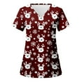 thumbnail image 1 of Christmas Scrub Tops for Women Funny Cute Xmas Print Short Sleeve V-Neck Shirts Trendy Casual Stretch Work Blouses with Pockets, 1 of 3