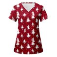 thumbnail image 1 of Christmas Scrub Tops for Women Funny Cute Xmas Print Short Sleeve V-Neck Shirts Trendy Casual Stretch Work Blouses with Pockets, 1 of 4