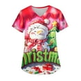 thumbnail image 1 of Christmas Scrub Tops for Women Short Sleeve V Neck Scrub Top Snowman Print Christmas Medical Uniform Top and Scrub Shirt for Women, 1 of 5