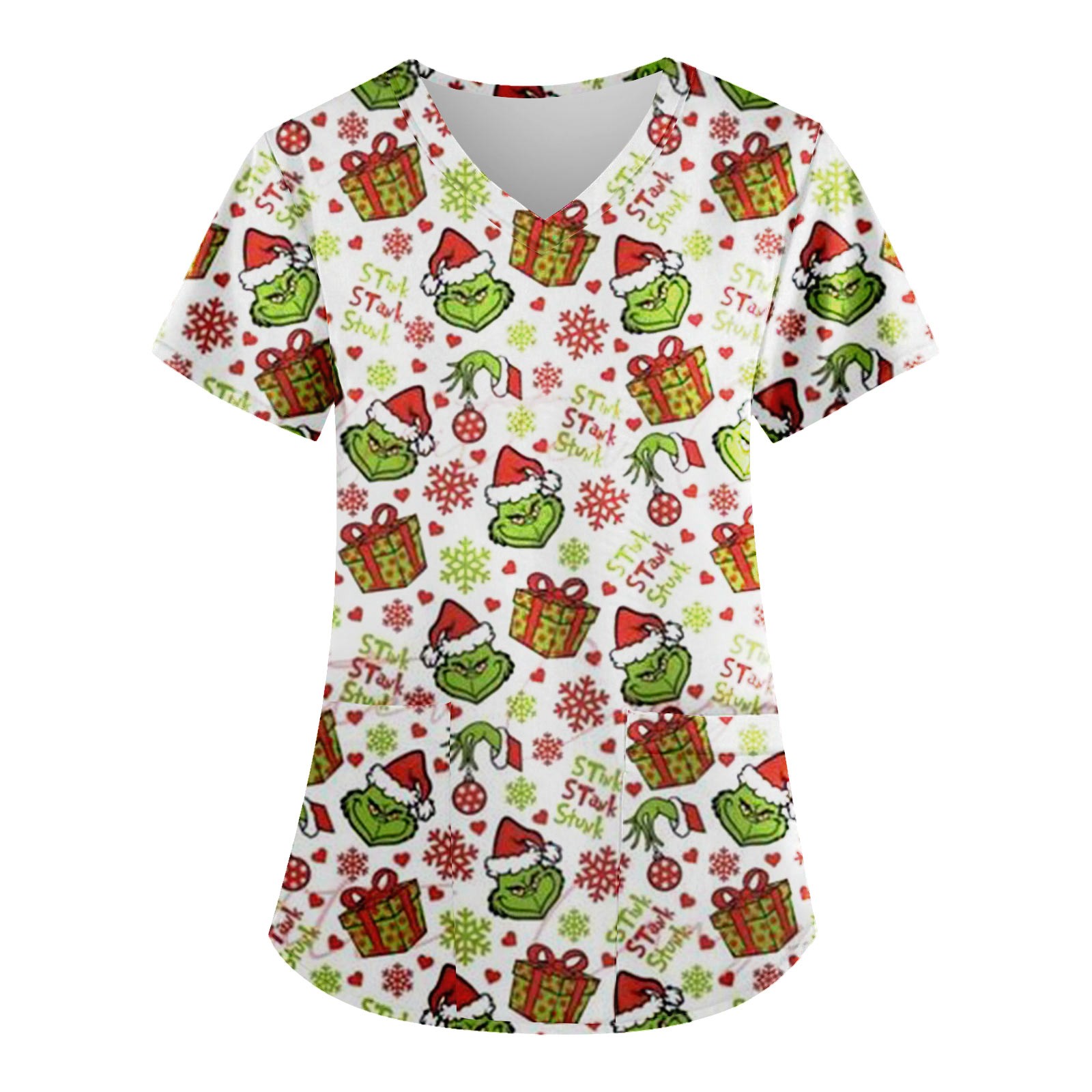 Christmas Scrubs，Christmas Scrub Tops Women Xmas Halloween Grinch