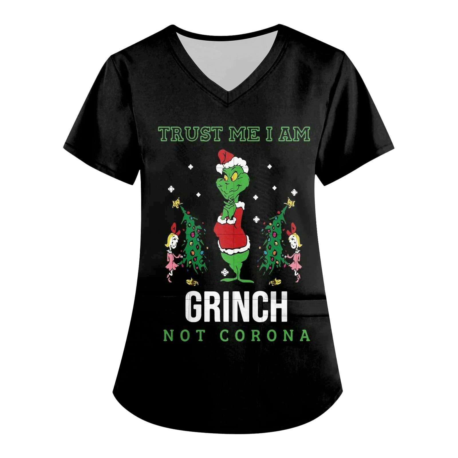 Christmas Scrubs Tops for Women, Women's Scrub Tops Grinch Printed V