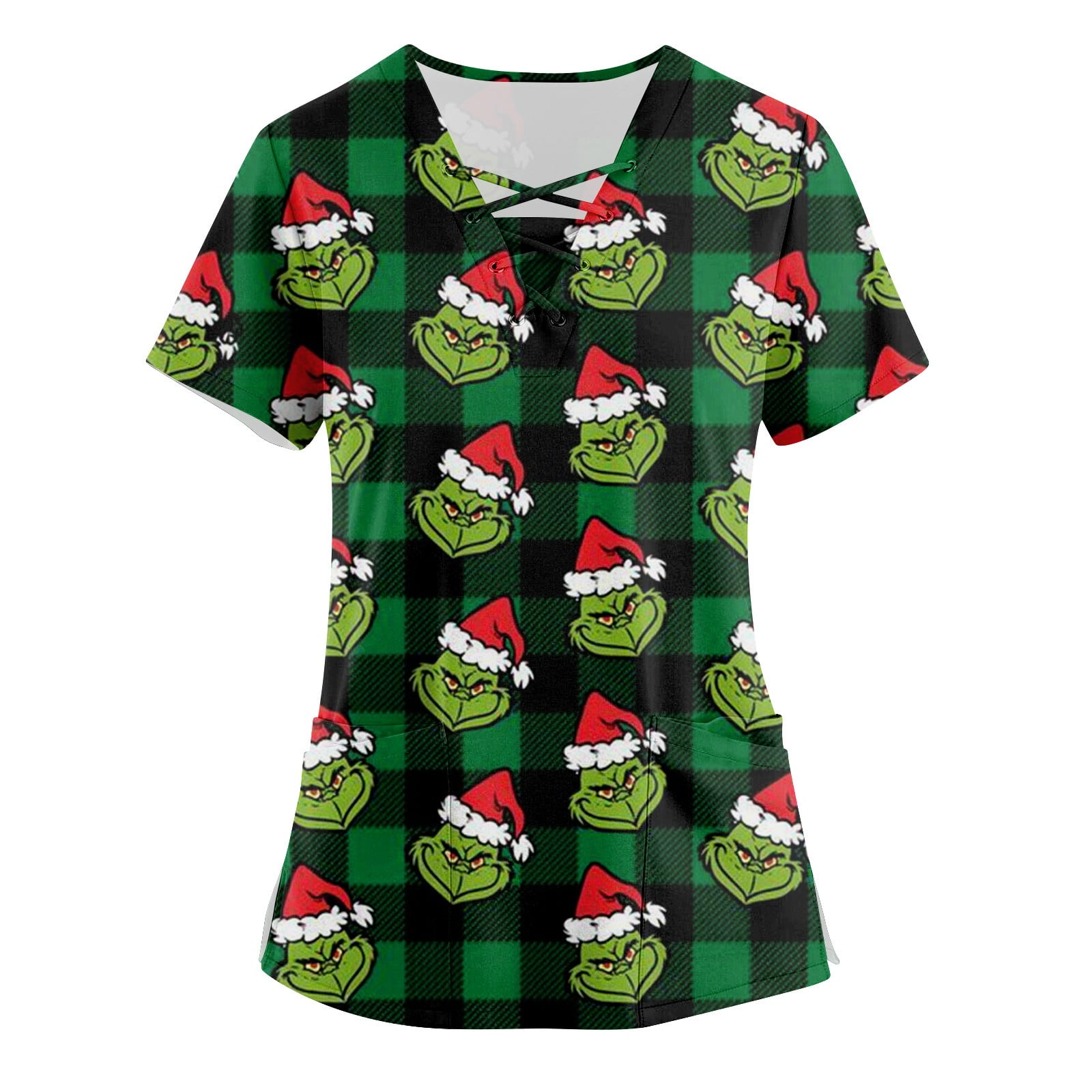 Christmas Scrubs Tops for Women, Women's Scrub Tops Grinch Printed V