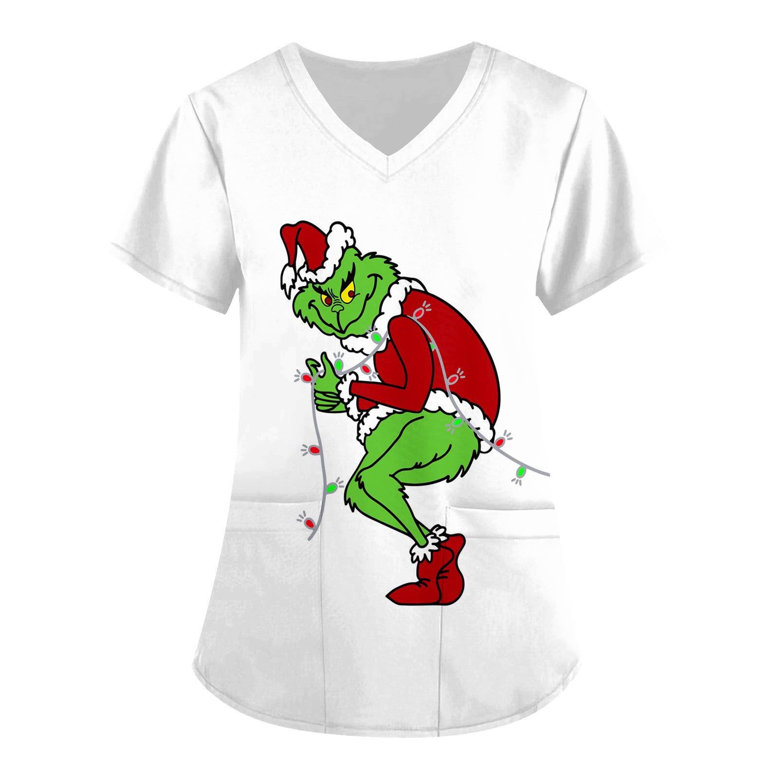 Christmas Scrubs Tops for Women, Women's Scrub Tops Grinch Printed VNeck Nursing Scrubs Grinch