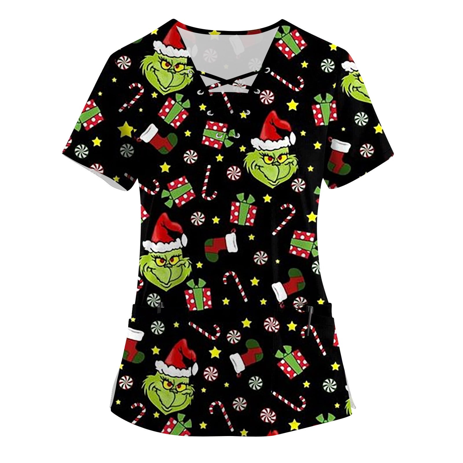 Christmas Scrubs Tops for Women, Women's Scrub Tops Grinch Printed V