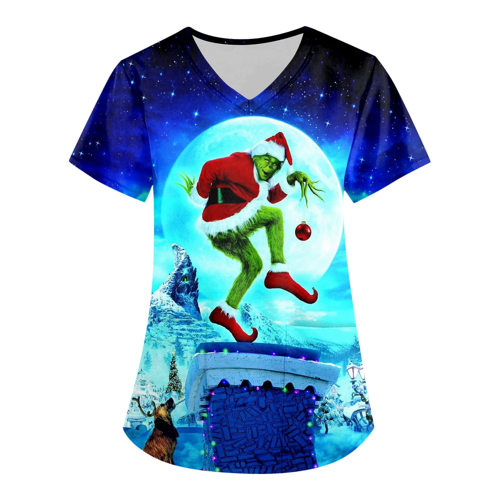 Christmas Scrubs Tops for Women, Women's Scrub Tops Grinch Printed V