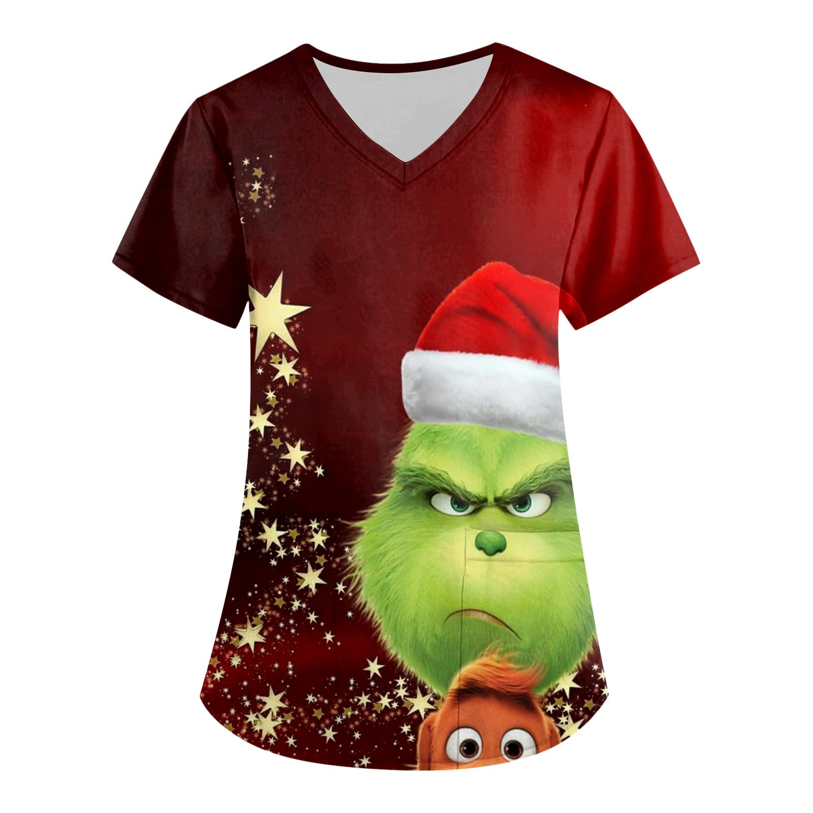 Christmas Scrubs Tops for Women, Women's Scrub Tops Grinch Printed V