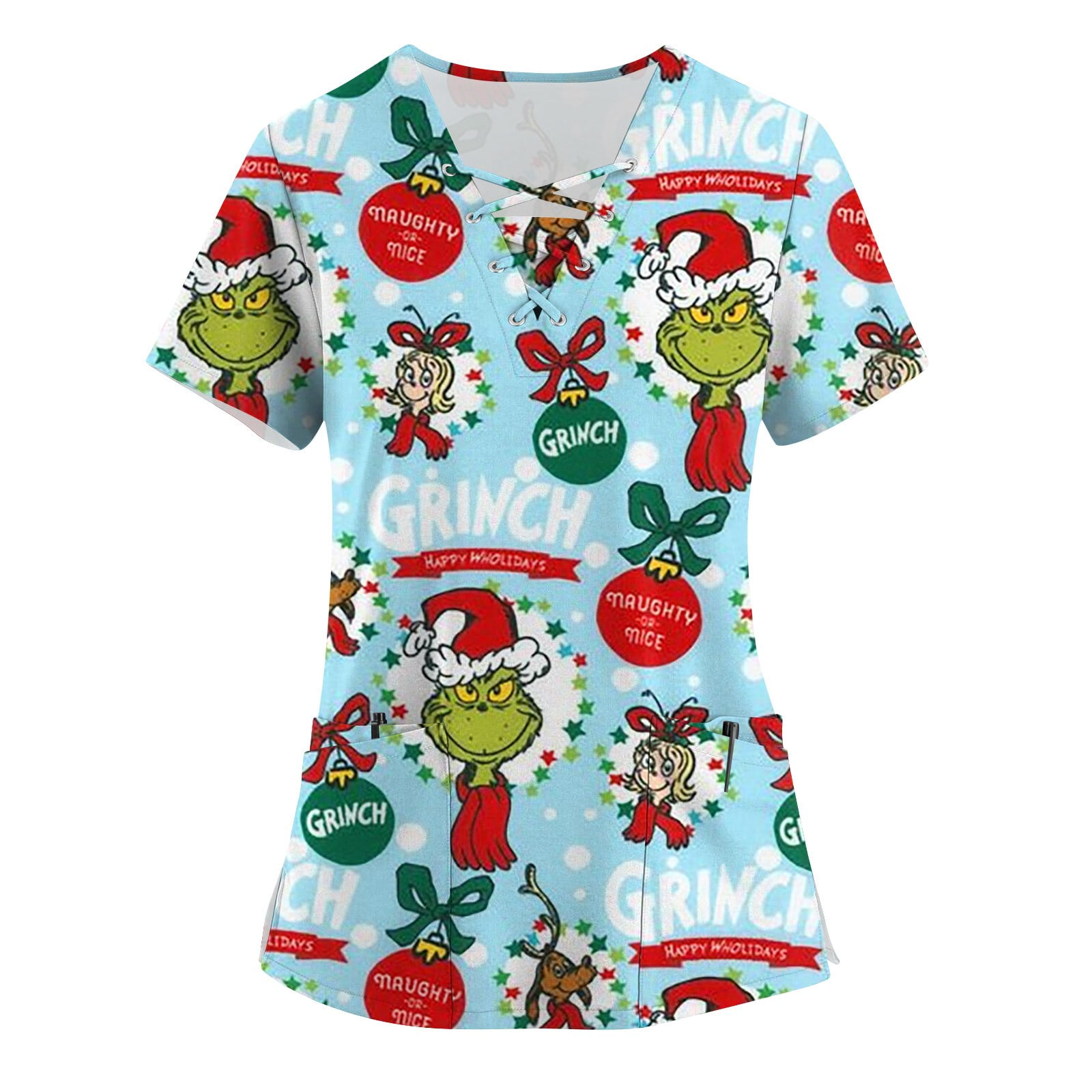Christmas Scrubs Tops for Women, Women's Scrub Tops Grlnch Printed V