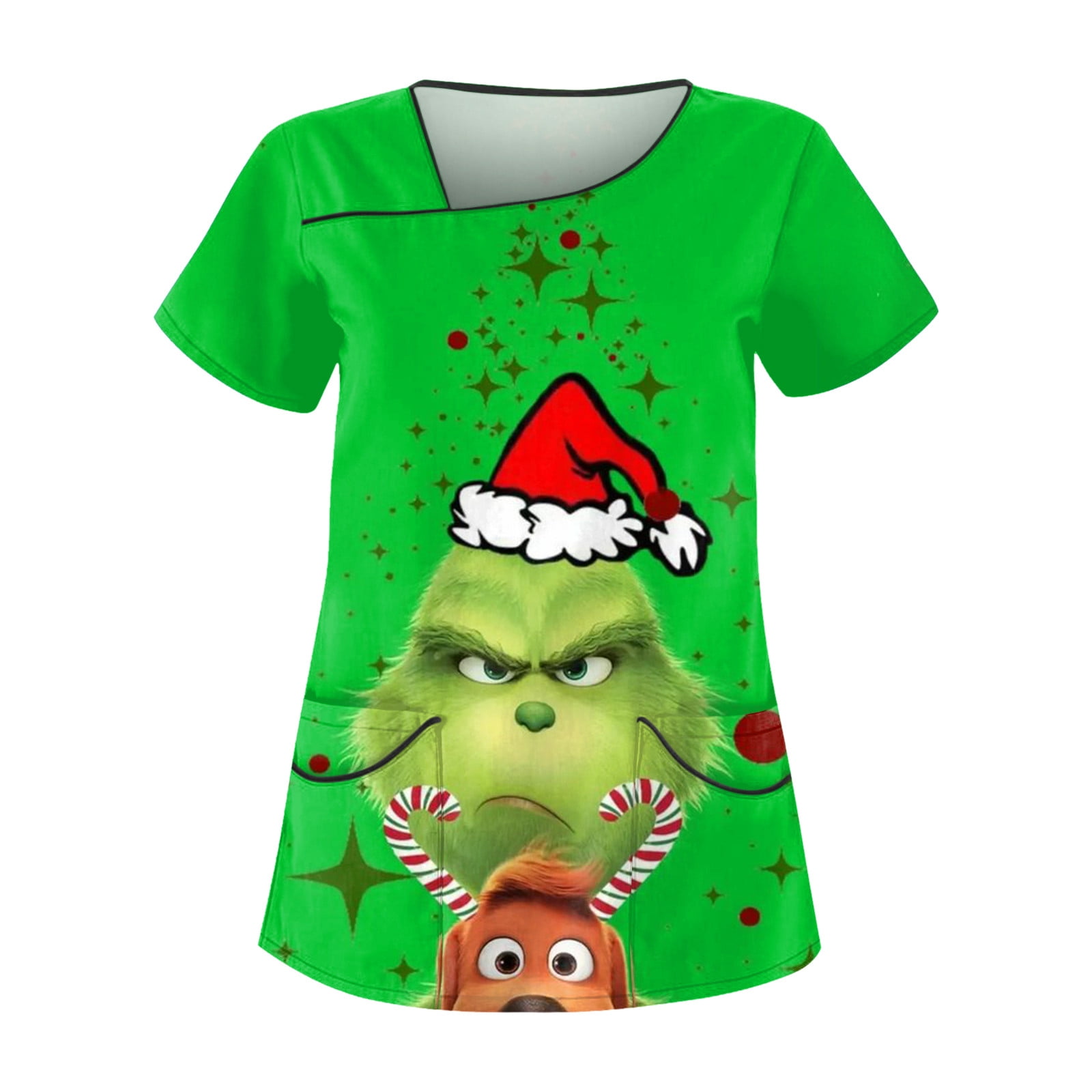 Christmas Scrubs Tops for Women, Women's Scrub Tops Grlnch Printed V