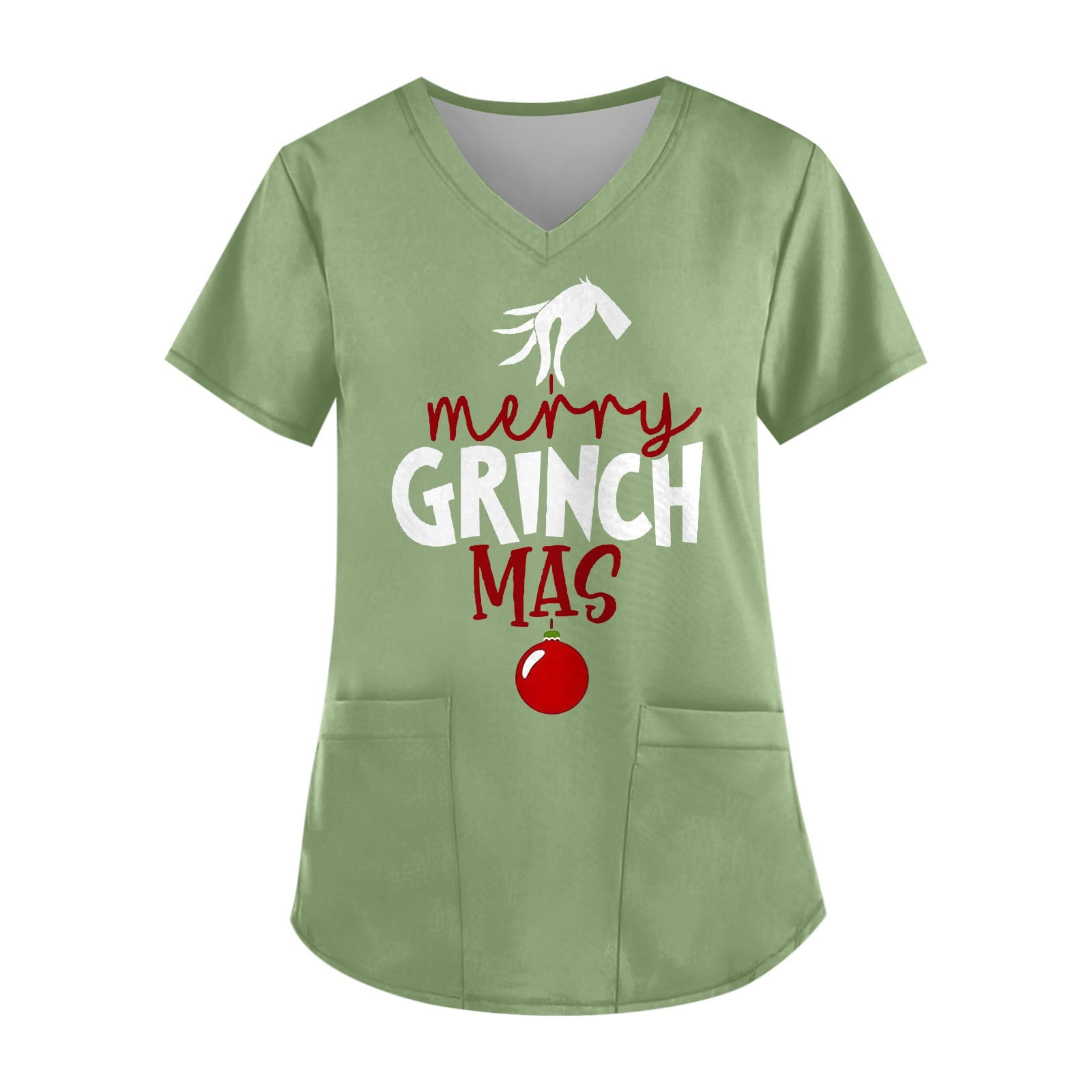 Christmas Scrubs for Women Funny Green 𝑮𝒓𝒊𝒏𝒄𝒉𝒔 Print Shirts Short