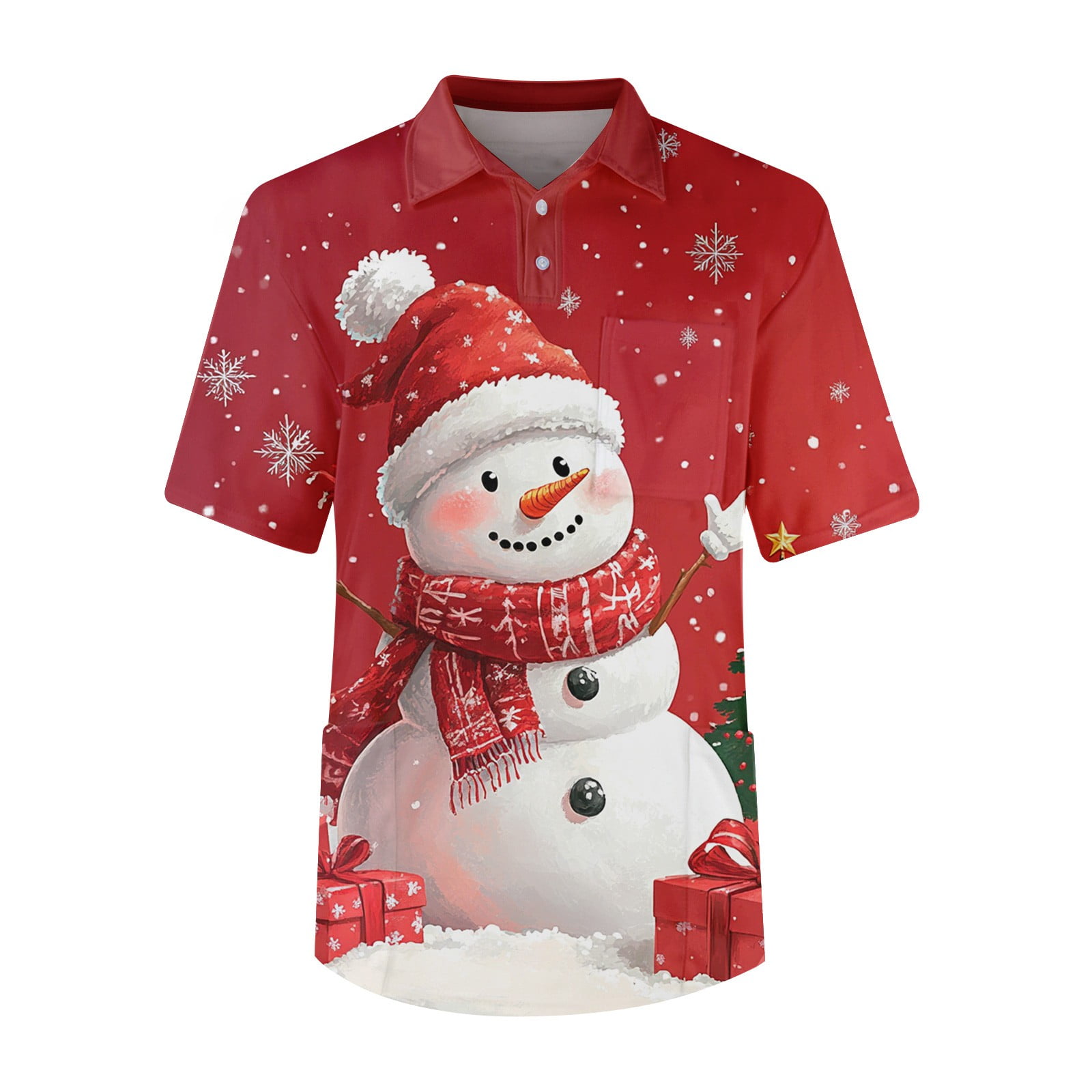 Christmas Scrubs for Men 3 Pocket Stretch Printed Work Polo Cute