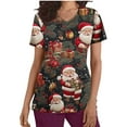 thumbnail image 1 of Christmas Scrubs for Women Strech Cute Santa Print Scrubs Top Nursing Work Uniforms with Pockets, Gifts for Her, L, 1 of 5