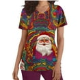 thumbnail image 1 of Christmas Scrubs for Women Strech Cute Santa Print Scrubs Top Short Sleeve V Neck Nursing Work Uniforms Pockets, L, 1 of 5