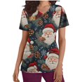 thumbnail image 1 of Christmas Scrubs for Women Strech Cute Santa Print Scrubs Top Short Sleeve V Neck Nursing Work Uniforms Pockets, XL, 1 of 5