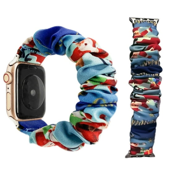 Christmas Scrunchie Loop Watch Band Strap, Elastic Watch Bands Compatible with Apple Watch Band 38/40/41mm 42/44/45/49mm Cute Printed Women Compatible with Apple Watch Series Ultra 2/10/9/8/7/SE/6/5
