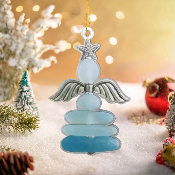 Christmas Sea Glass Angel Ornament For Tree Hanging Decor,3.1 Inch Coastal Starfish Angel Pendant With Wings For Holiday Home Window Wall Beach Themed Decoration And Festive Gift Accent DisplayD