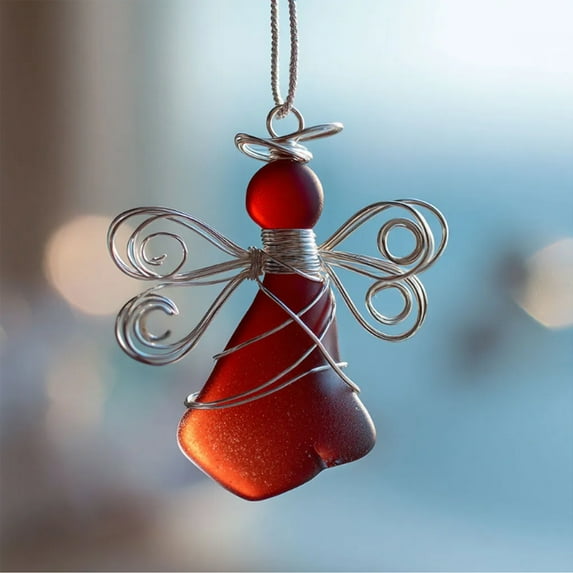 Christmas Sea Glass Angel Ornaments for Christmas Tree Decorations Angel Hanging Handmade Home Ornament Decor Gifts for Family,Friends,Memorial