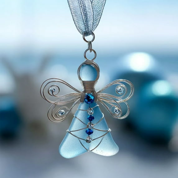 Christmas Sea Glass Angel Ornaments for Christmas Tree Decorations Angel Hanging Handmade Home Ornament Decor Gifts for Family,Friends,Memorial