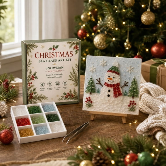 Christmas Sea Glass Art DIY Craft Kit, Complete Hand‑Sticking Art Set, Relaxing Hobby Project, Tabletop Wall Art Decor, Unique Holiday Gift for Craft Lovers & Beginners