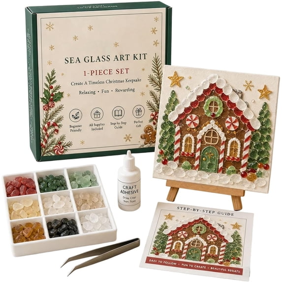 Christmas Sea Glass Art Kit, DIY Mosaic Art Craft Kit for Beginner & Adults | 7.9in Mosaic Craft Kit with Santa, Christmas Theme Artwork, DIY Home Decor, Craft Lovers Family Interaction Gift
