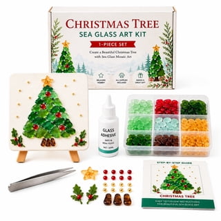 Christmas Sea Glass Art Kit, DIY Mosaic Craft for Beginners, Christmas Tree, Translucent Sea Glass Mosaic Set, Beginner Friendly All in One Gift