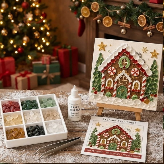 Christmas Sea Glass Art Kit, DIY Mosaic Craft with Santa and Tree, Beginner-Friendly Home Decor Gift for Adults