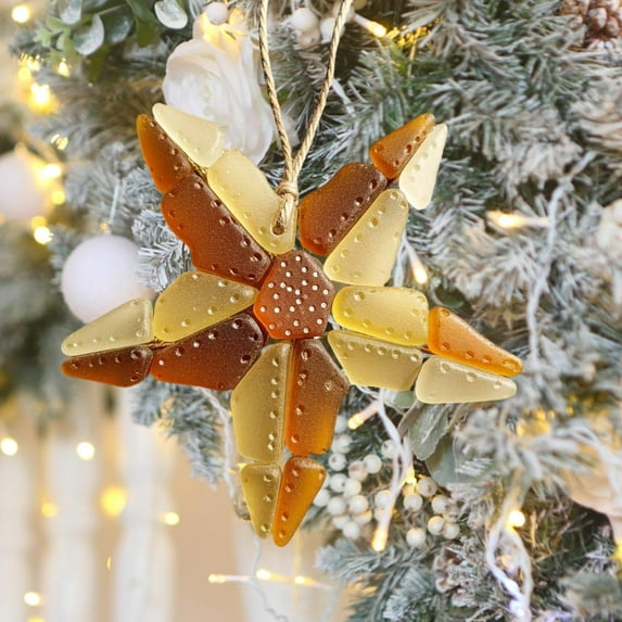 Christmas Sea Glass Friendship Ornament - Christmas Tree Hanging Decoration Beach Lover Gift, Holiday Decorative Christmas Keepsake for Friend Tree Beach House