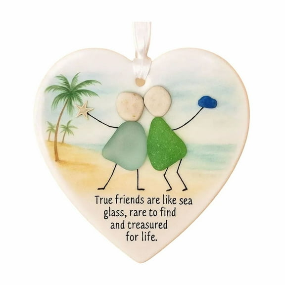 Christmas Sea Glass Hanging Ornament, 2D Acrylic Sea Glass Heart Friendship Keepsake, Friendship Tree Hanging Ornament for Holiday Decor