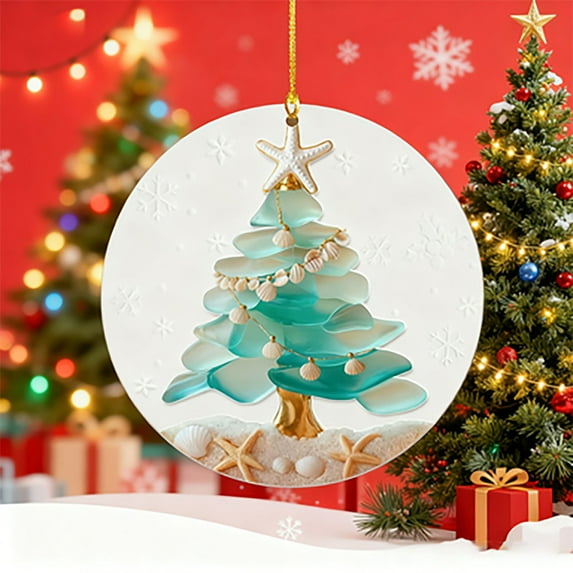 Christmas Sea Glass Tree Ornaments - Beach-Themed Hanging Decor for Christmas Tree, Transparent Sea Glass Material, Unique Coastal Festive Design, Ideal for Home Decor,A,1pcs