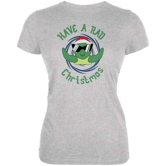 Christmas Sea Turtle Have a Rad Christmas Juniors Soft T Shirt Heather X-LG
