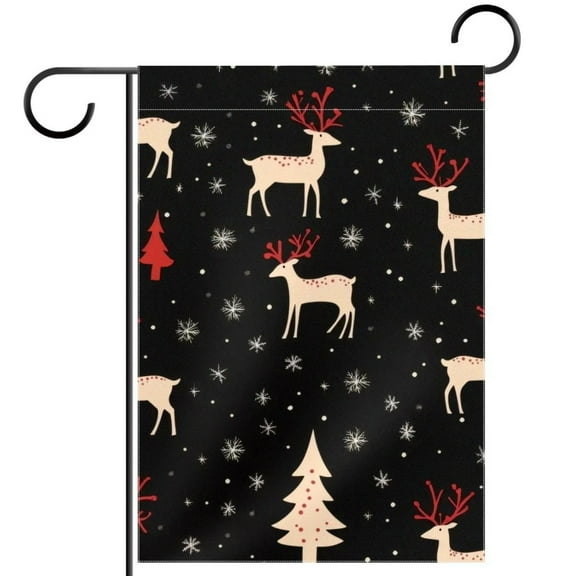Christmas Seamless Reindeer Tree and Snowflakes Garden Flag Double Sided House Flag for Outdoor Home, Personalized All Year Round Yard Decor 12 x 18 Inch