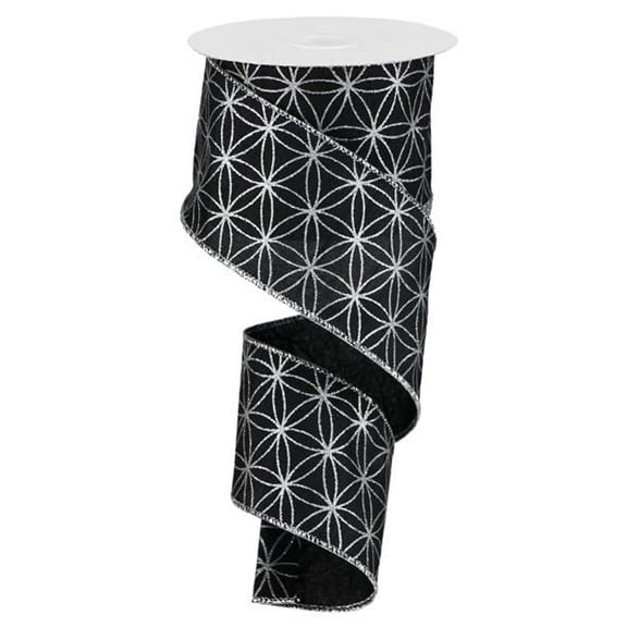 Christmas Seamless Stars Metallic Dupioni Xmas Holiday Wired Edge Ribbon : Black, Silver - 2.5" x 10 Yards (30 Feet)
