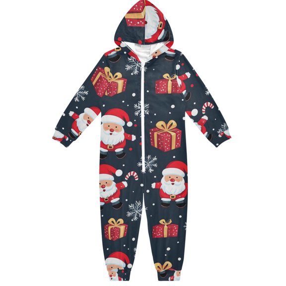 Christmas Seams Santa Clauss Boys & Girls Hooded One-Piece Pajamas Warm Crystal velvet Hooded Long Sleeve Loungewear Jumpsuit Unisex