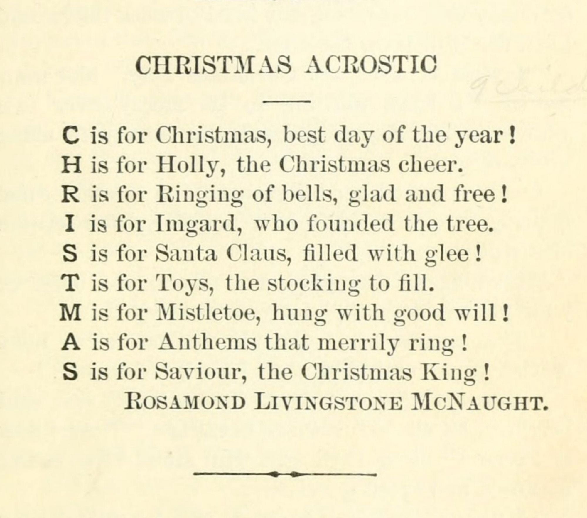 Christmas Selections 1906 Christmas Acrostic Canvas Art - RL McNaught (18 x 24)