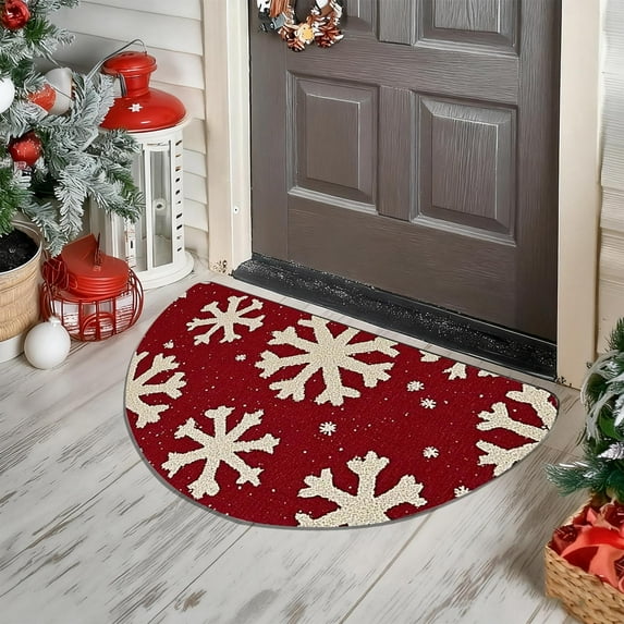 Christmas Semi-Circle Doormat Non-Slip Absorbent Entrance Mat Holiday Decor - Kitchen Doorway Home Utility Anti-Fatigue Mat(H)