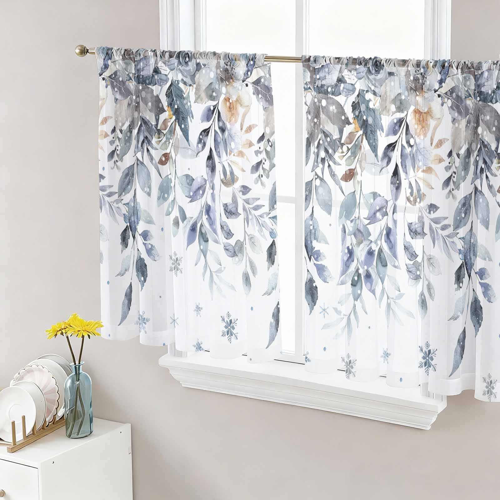 Christmas Semi Sheer Curtains 45 Inch Length 2 Panels Set, Blue ...